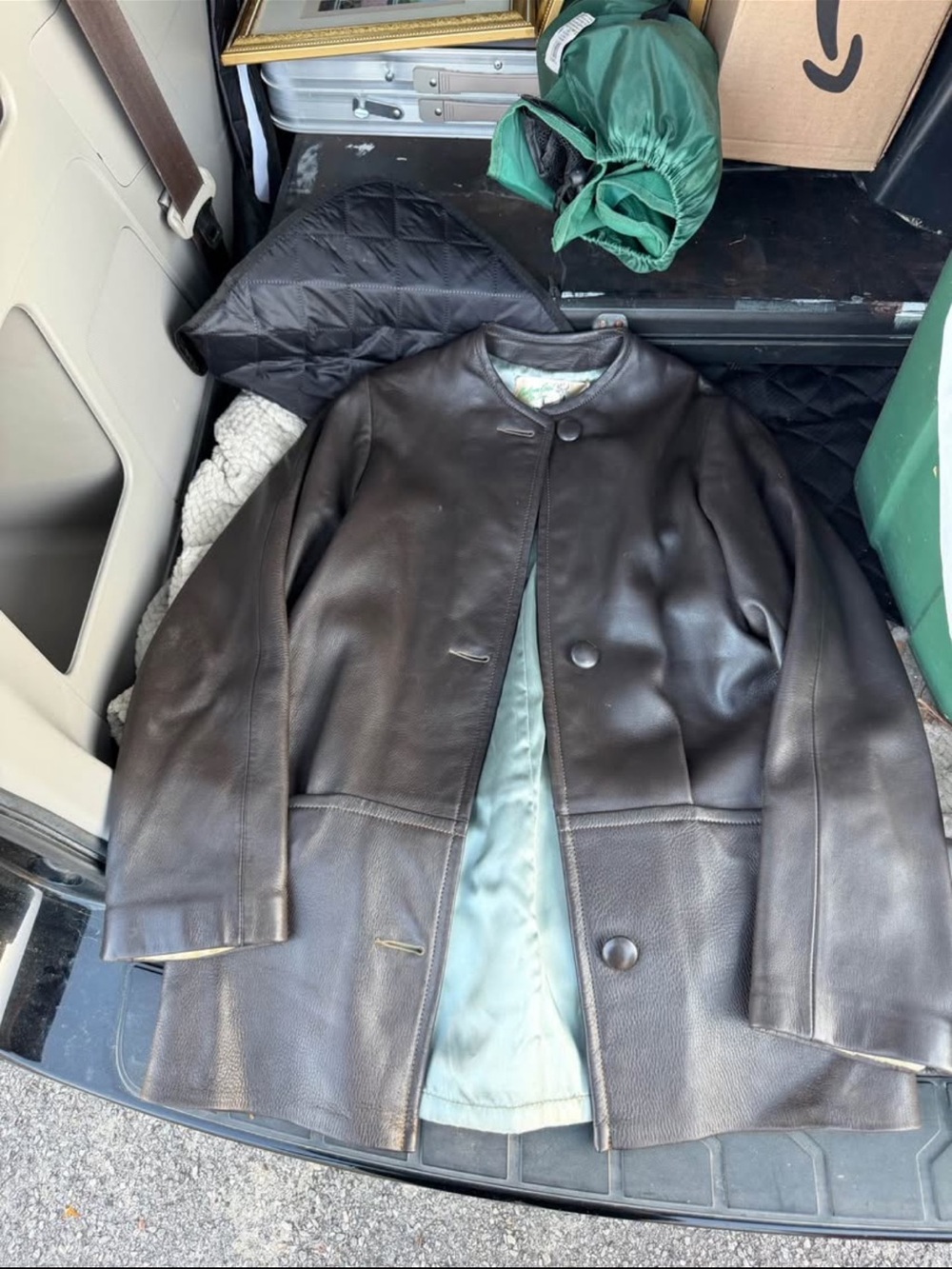 Dark Brown Leather Button Front Coat